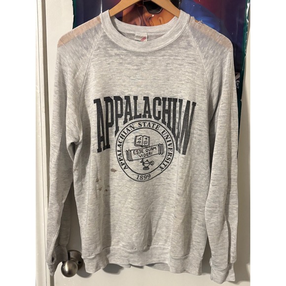 Thin Jerzees Appalachian State University Sweatshirt 70s L Gray Distressed USA